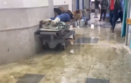 Thumbnail preview image for the video titled: Sewage water leak into the emergency section of Nasser Hospital due to Israeli airstrike