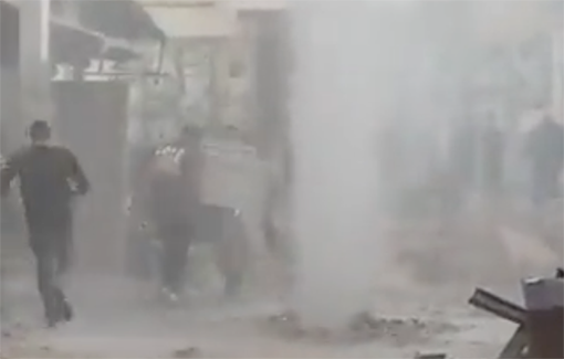 Thumbnail preview image for the video titled: A water pipe burst by a bomb in a street