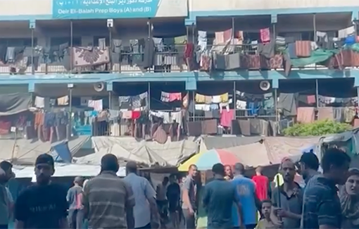 Thumbnail preview image for the video titled: UNRWA-14,000 IDP live appalling conditions sheltering in a school in Deir el-Balah