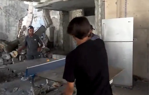 Thumbnail preview image for the video titled: In a show of resilience, Palestinians play tennis amidst the destruction left behind the recent Israeli onslaught on Shujaiyya neighborhood in Gaza City