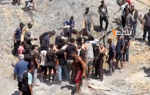 Thumbnail preview image for the video titled: IDF carpet bombs refugees at Al-Mawasi safe area