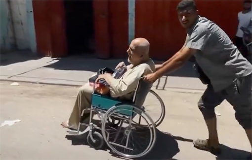 Thumbnail preview image for the video titled: Disabled elderly man forced to flee Braij refugee camp following IDF occupation threats