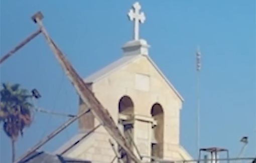 Thumbnail preview image for the video titled: 18 killed including 6 Palestinian Christians killed in direct Israeli attack on St Porphyrus Greek Orthodox Church where displaced people had taken refuge