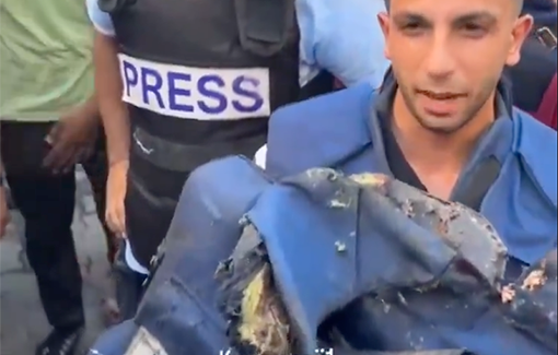 Thumbnail preview image for the video titled: Press vest offers us ZERO protection! anger at IDF murder of colleagues Ismail al-Ghoul and Rami al-Rifi