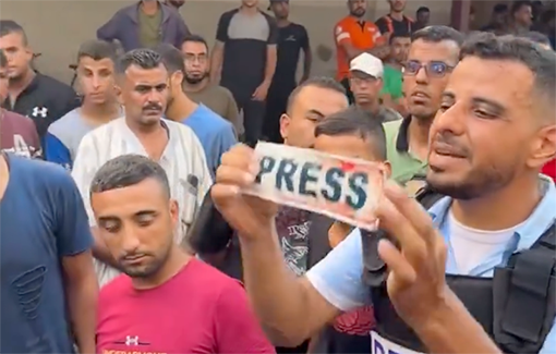 Thumbnail preview image for the video titled: Press vest offers us ZERO protection! anger at IDF murder of colleagues Ismail al-Ghoul and Rami al-Rifi