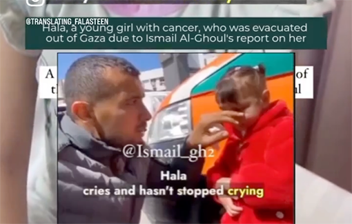 Thumbnail preview image for the video titled: Little girl with cancer mourns Ismail Alghoul who reported about her