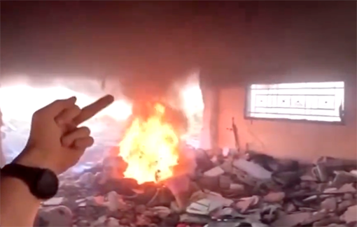 Thumbnail preview image for the video titled: IDF soldier proudly burns and blow up of Palestinian homes in Khan Yunis