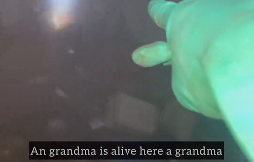 Thumbnail preview image for the video titled: Horrified rescue team finds a lone grandmother alive at Al-Tabi'in