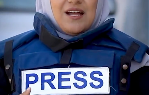 Thumbnail preview image for the video titled: Haneen Hamdouna, a journalist from Gaza, explains fear of identifying as press