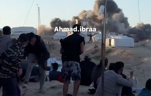 Thumbnail preview image for the video titled: Israel bombing the tents of displaced people in Rafah