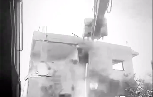 Thumbnail preview image for the video titled: IDF soldier uploads an artistic black and white timelapse of the destruction of a home in Rafah