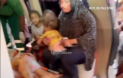 Thumbnail preview image for the video titled: Ambulance full of injured women & children arrives at Al-Aqsa Hospital