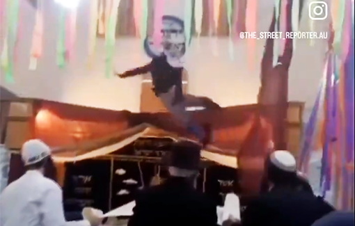 Thumbnail preview image for the video titled: Purim doll in a synagogue depicts a hanged Palestinian