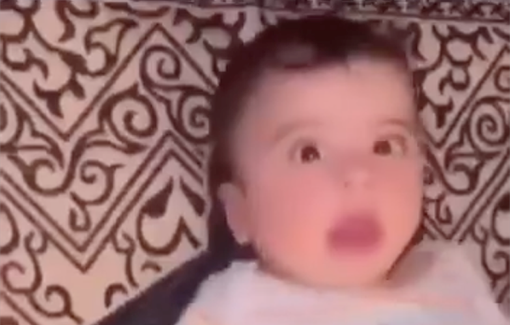 Thumbnail preview image for the video titled: Baby wakes up in terror to the sound of Israeli bombs