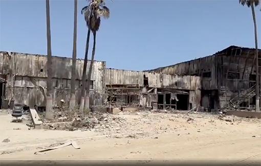 Thumbnail preview image for the video titled: Remains of the the Rafah crossing, following the departure of the IDF who used it as a military base then burned it down