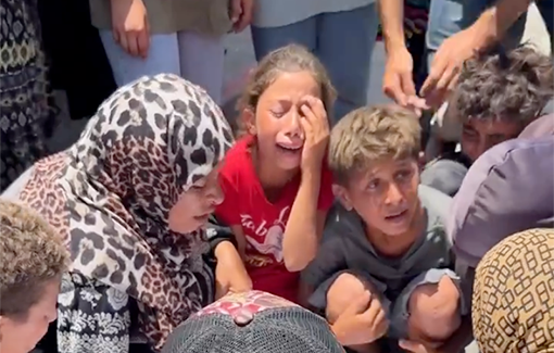 Thumbnail preview image for the video titled: "Goodbye, mama" young children say farewell to her mother, who was killed in last night's Israeli airstrikes on civilians