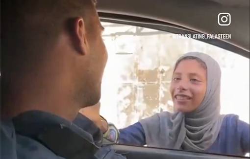 Thumbnail preview image for the video titled: A young girl in northern Gaza meets her journalistic hero, Hossam Shabat, who she heard had been martyred