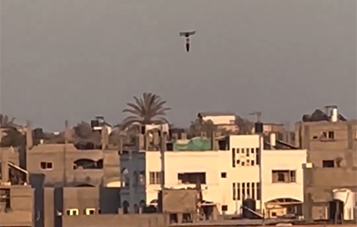 Thumbnail preview image for the video titled: An Israeli quadcoptor carrying a bomb flies into a residential neighborhood in the Jabalia camp