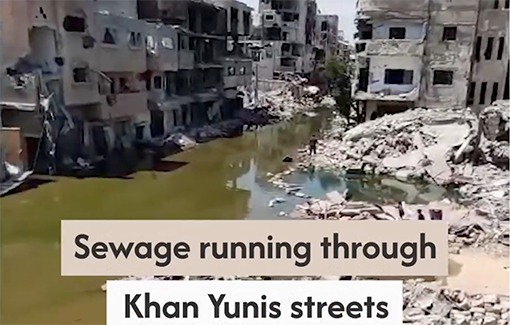 Thumbnail preview image for the video titled: Wastewater and sewage flood streets of Khan Yunis due to the IDF's destruction of infrastructure