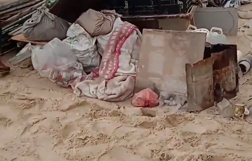 Thumbnail preview image for the video titled: Tents destroyed and torn apart and belongings swept away by the sea in South Gaza