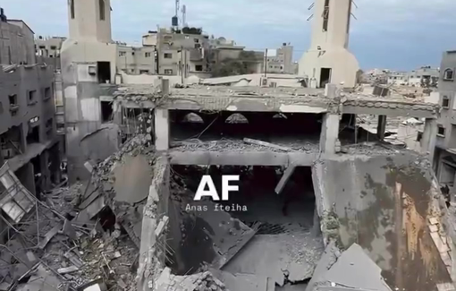 Thumbnail preview image for the video titled: Al-Qassam mosque, a landmark of Nuseirat, destroyed by Israeli bombing