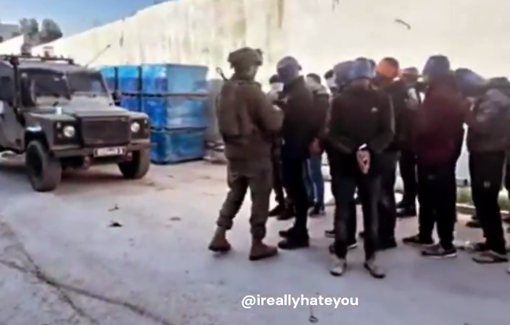 Thumbnail preview image for the video titled: Reservist Shlomi Amar abusing Palestinian detainees in West Bank