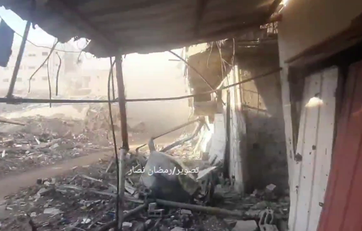 Thumbnail preview image for the video titled: Footage right after Israeli airstrike on Al-Mustaqbal Tower