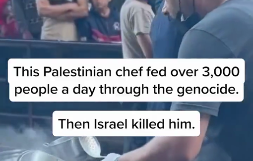 Thumbnail preview image for the video titled: Palestinian chef of the Gaza Soup Kitchen, Mahmoud al-Madhoun, was killed by an Israeli drone strike