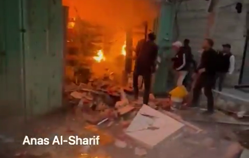 Thumbnail preview image for the video titled: Fire breaks out in market following Israeli airstrike on a store