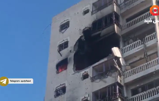 Thumbnail preview image for the video titled: Fire broke out in a residential apartment after Israeli shelling