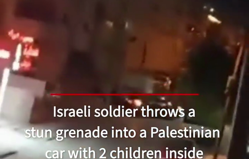 Thumbnail preview image for the video titled: I sraeli soldiers throw a concussion grenade into a vehicle in Hebron, injure one