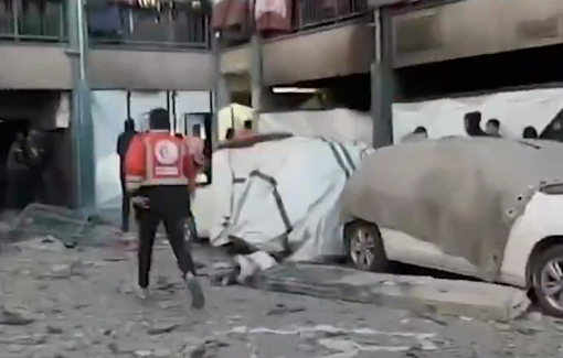 Thumbnail preview image for the video titled: Civil Defense reach arrive at Al-Falah school to search and rescue victims