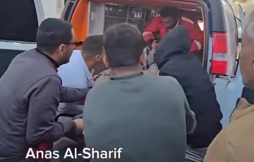 Thumbnail preview image for the video titled: Victims taken to hospital after Israeli bombing of Al-Falah school