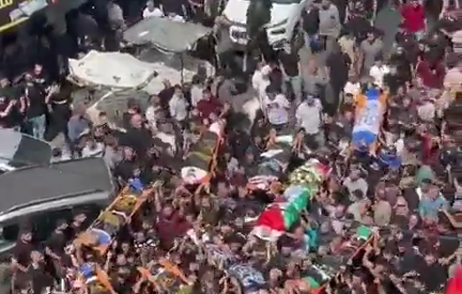 Thumbnail preview image for the video titled: The funeral procession for 12 Palestinians killed during the 3-days Israeli raids in Jenin