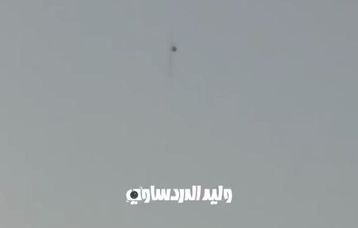 Thumbnail preview image for the video titled: Helicopter launches missile at tents in Al-Mawasi