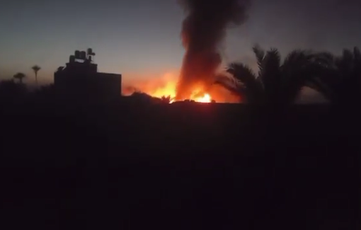 Thumbnail preview image for the video titled: Fire breaks out in displacement camp following Israeli airstrike