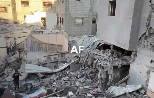 Thumbnail preview image for the video titled: Nuseirat residential block destroyed by Israeli night bombing