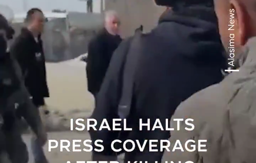 Thumbnail preview image for the video titled: Israeli soldiers prevent journalists from covering event after young Palestinian shot dead at checkpoint