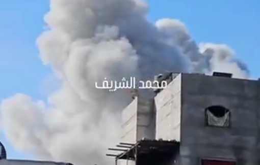 Thumbnail preview image for the video titled: Airstrikes on houses around Kamal Adwan Hospital