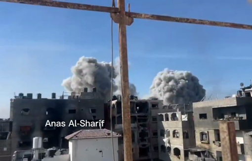 Thumbnail preview image for the video titled: Airstrikes on houses around Kamal Adwan Hospital