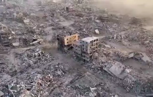 Thumbnail preview image for the video titled: Massive detonations of already destroyed buildings in Jabalia