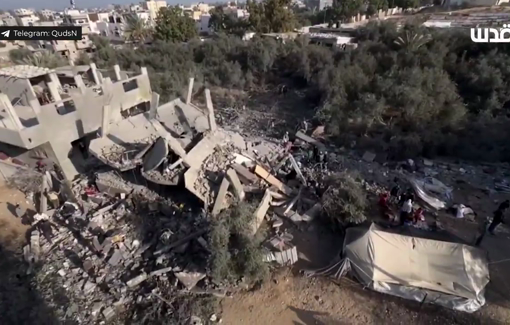 Thumbnail preview image for the video titled: Destruction of the Bayoumi family house following midnight Israeli bombing