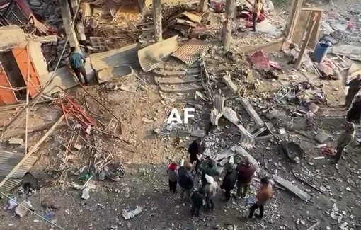 Thumbnail preview image for the video titled: Blood-splattered ruins of Al-Louh family house where 14 were killed by Israeli bombing