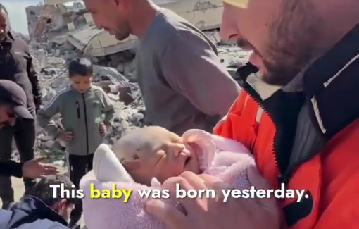 Thumbnail preview image for the video titled: 2 day-old baby victim of Israeli bombing of Al-Majida Wasila School