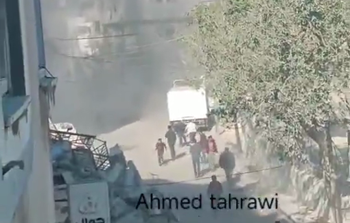 Thumbnail preview image for the video titled: Moment of Israeli strike killing three in Nuseirat