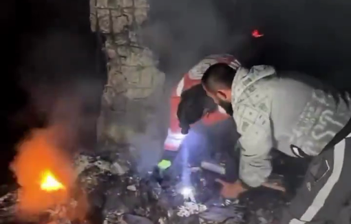 Thumbnail preview image for the video titled: Child found completely charred and still burning after Israel bombed the Tabatibi family