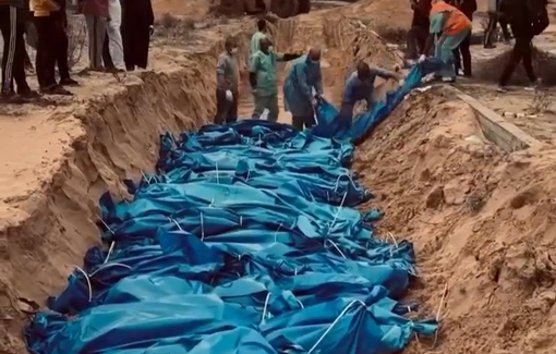 Thumbnail preview image for the video titled: Over a hundred unknown Palestinians were buried in a mass grave  after their bodies were held by the IDF in the Al Shifa hospital