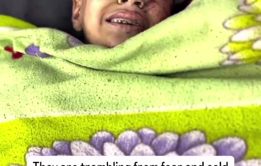 Thumbnail preview image for the video titled: Injured children shaking in fear and cold after Israeli night bombing of their home