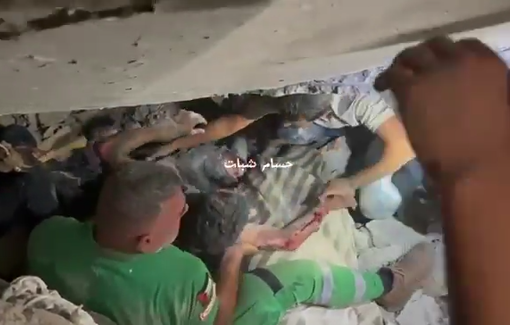 Thumbnail preview image for the video titled: Rescue teams pull out youth from rubble of home in Jabalia