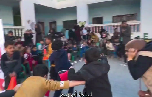 Thumbnail preview image for the video titled: Panick ensues at kindergarten due to an Israeli bombing nearby